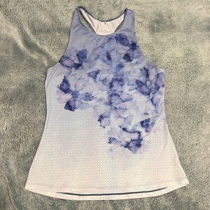 Prana workout tank top racer back high neck blue watercolor size Small